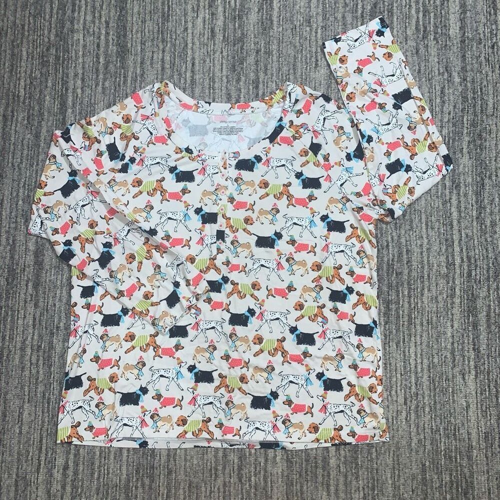 Sleepsense Women's‎ Size Large White Dog Printed Long Sleeve Sleep Shirt Top